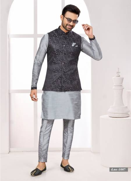 Black Colour Function wear Lakhnavi Mens wear Modi Jacket Kurta Pajama Catalog 1007