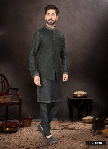 Black Colour GS Fashion Occasion Wear Mens Designer Modi Jacket Kurta Pajama Orders In India 1038