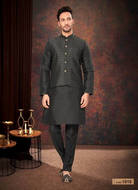 Black Colour GS Fashion Party Wear Jacquard Mens Modi Jacket Kurta Pajama Wholesale Shop In Surat 1018