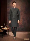 Black Colour GS Fashion Party Wear Jacquard Mens Modi Jacket Kurta Pajama Wholesale Shop In Surat 1018