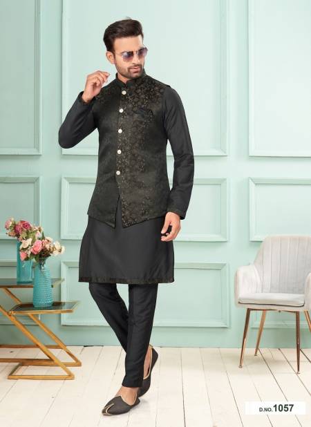 Black Colour GS Fashion Wedding Wear Mens Designer Modi Jacket Kurta Pajama Wholesale Online 1057
