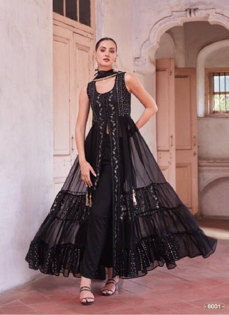Black Colour Gulbahar Vol 4 By Alizeh Desginer Frilled long Gowns Wholesalers In Delhi 6001