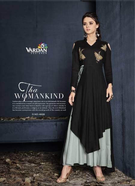 Black Colour Gulnaz Vol 1 By Vardan Embroidery Flaired Riyon Anarkali Kurti Wholesale In India 6004