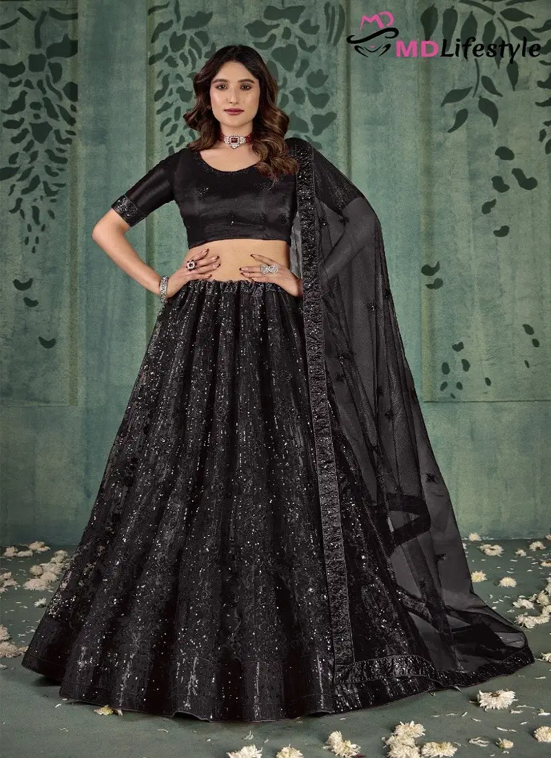 Black Colour Hirwa Vol 4 By Mdlifestyle Butterfly Net Designer Wear Lehenga Choli Exporters In India 3032