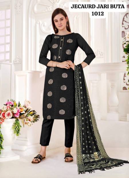 Black Colour Jacquard Jari Butta By Rahul Nx Jacquard With Tai Button Dress Material Catalog 1012