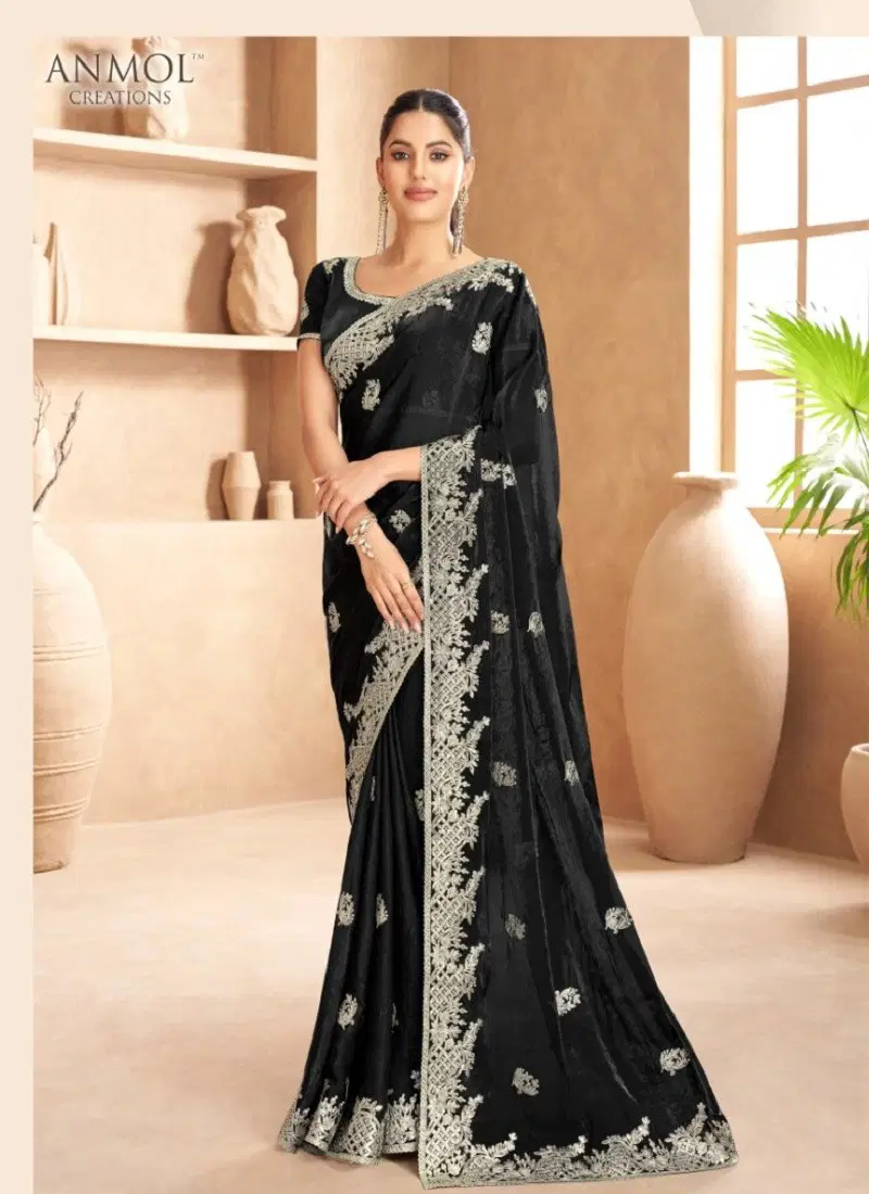 Black Colour Jade By Anmol Fendi Satin Party Wear Saree Orders In India 102