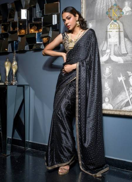 Black Colour Kamyaa By Kira Wedding Wear Viscose Satin Saree Wholesale Market In Surat 11010