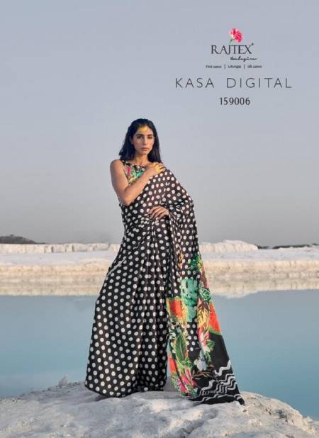 Black Colour Kasa Digital 159001 TO 159009 By Rajtex Satin Crepe Saree Wholesale Market In Surat With Price 159006