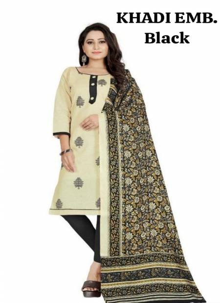 Black Colour Khadi Emb. By Rahul Nx Khadi Cotton Dress Material Catalog 4