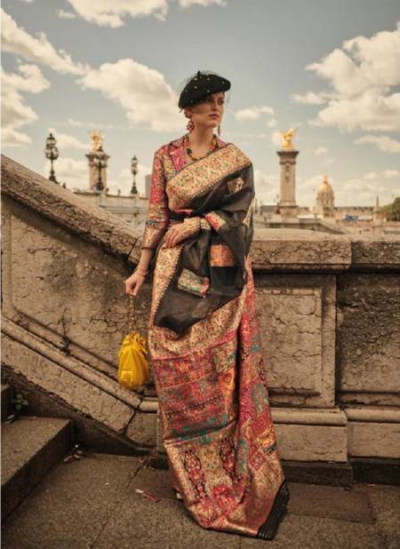 Black Colour Khadija Silk By Rajtex Silk Kashmiri Pallu Designer Saree Catalog 343005