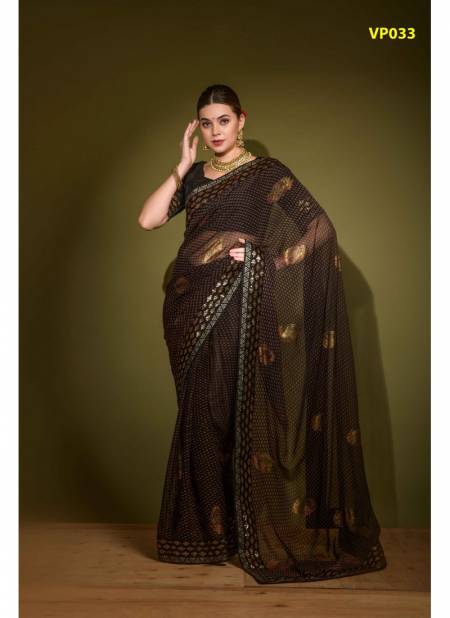 Black Colour Khushi Brasso By Fashion Berry Gegorgette Saree Catalog 33