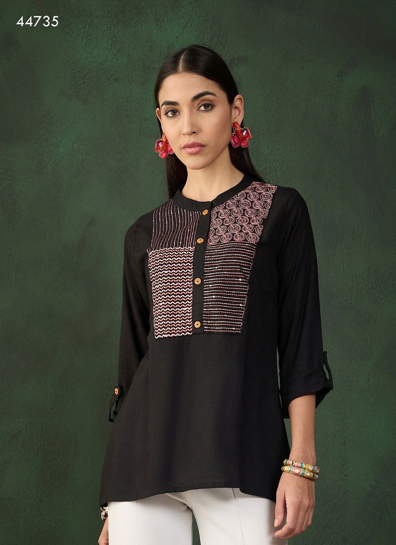 Black Colour Kiara By Mahotsav Embroidery Rayon Wholsale Wester Top In India 44735