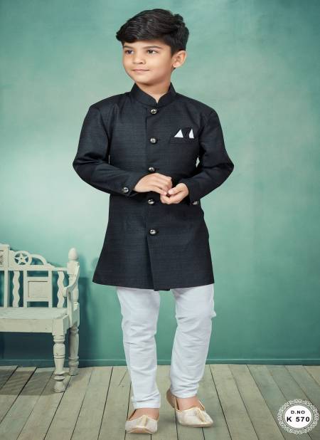 Black Colour Kids Indo Western Sherwani Catalog K 570