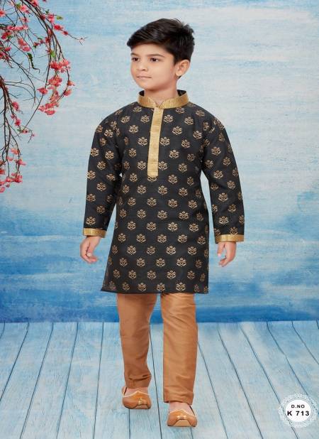 Black Colour Kids Kurta Pajama And Indo Western Catalog K 713