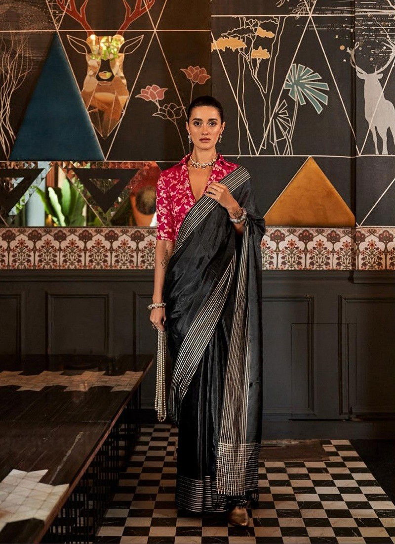 Black Colour Konditori By Rajtex Viscose Handloom Weaving Saree Wholesale Market in Surat With Price 385001