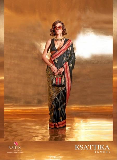 Black Colour Ksattika By Rajtex Handwoven Satin Silk Sarees Wholesale Market In Surat 369002