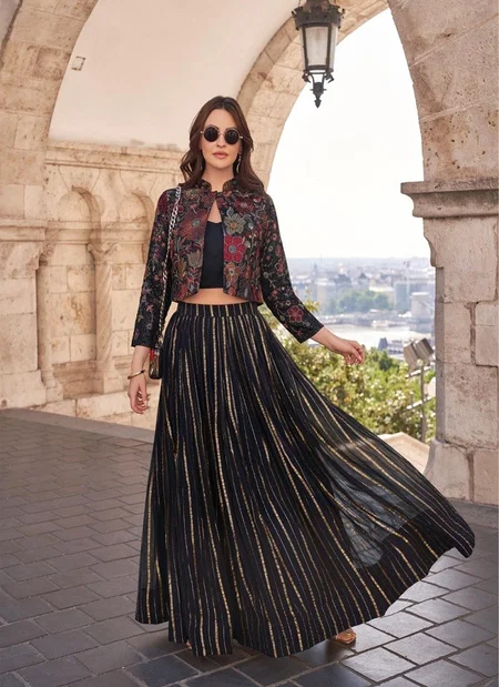 Black Colour Luxe By Sayuri Designer Premium Silk Readymade Suits Exporters In India 5581