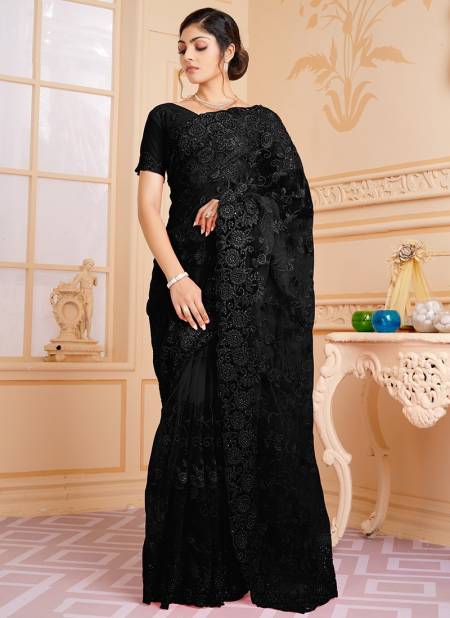 Black Colour Luxurious Wholesale Designer Party Wear Saree Catalog 1561