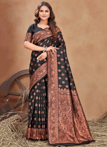 Black Colour Madhushri Monjolika Wholesale Banarasi Silk Sarees Catalog 6104