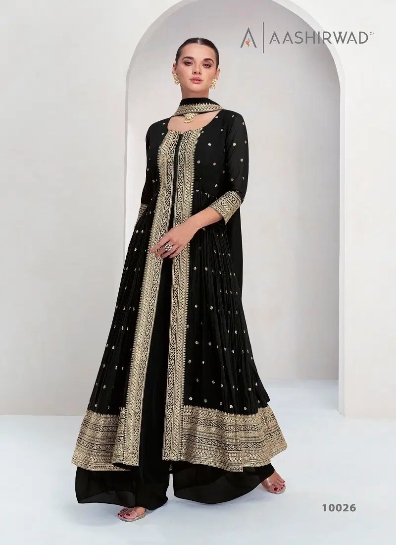 Black Colour Maria By Aashirwad Real Georgette Readymade Suits Suppliers In India 10026