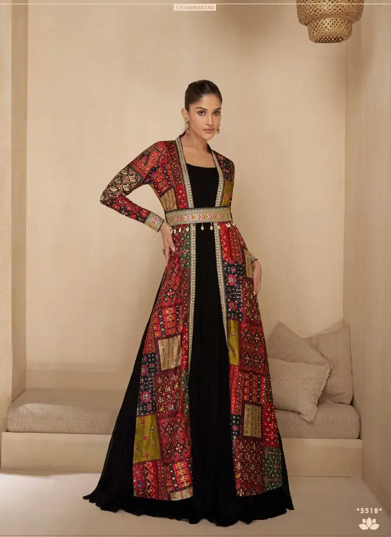 Black Colour Meera By Sayuri Designer Georgette Readymade Suits Suppliers In India 5518