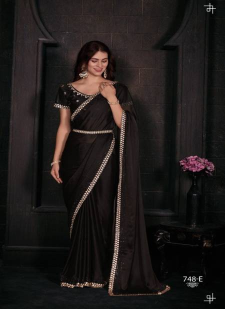 Black Colour Mehek 748 A TO F Pure Satin Georgette Party Wear Saree Wholesale Price In Surat 748-E