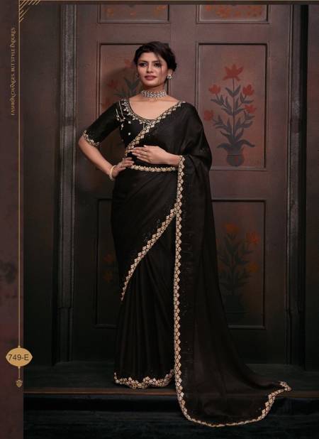 Black Colour Mehek 749 A TO F Pure Satin Georgette Party Wear Saree Wholesale Market In Surat 749-E