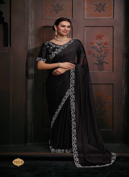 Black Colour Mehek 752 A TO F Pure Satin Chiffon Party Wear Saree Wholesale Clothing Distributors In India 752-E