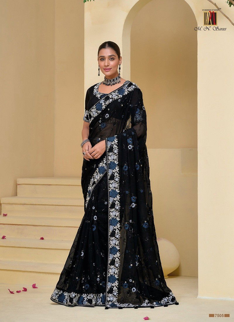 Black Colour Mn 7500 Designer Saree Wholesale Clothing Distributors In Mumabi 7505