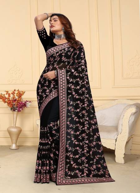 Black Colour Mrunal By Utsavnari Designer Resham Embroidery Wear Saree Manufacturers 2241