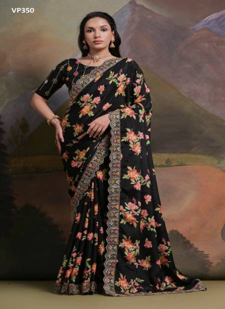 Black Colour Myra By Fashion Berry Chinon Floral Printed Saree Wholesale Shop In Surat VP350