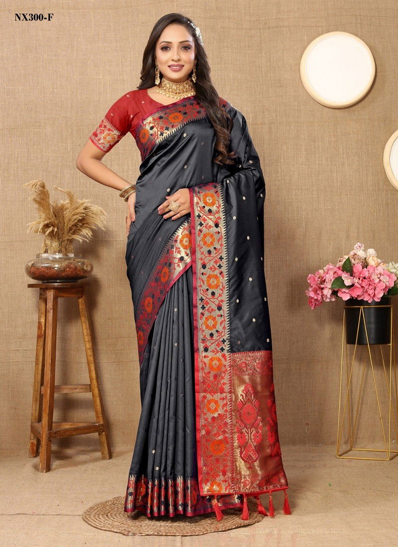 Black Colour NX300 A To F by Murti Nx Printed Paithani Silk Saree Wholesale Price In Surat NX300-F