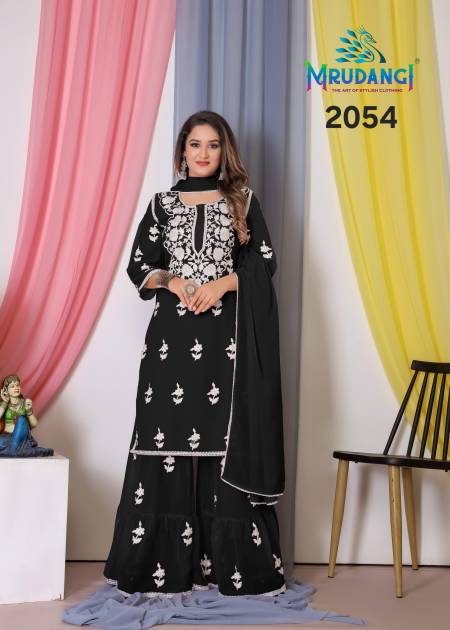 Black Colour Noor 2 By Mrudangi Georgette Readymade Sharara Suits Wholesale Market In Surat 2054