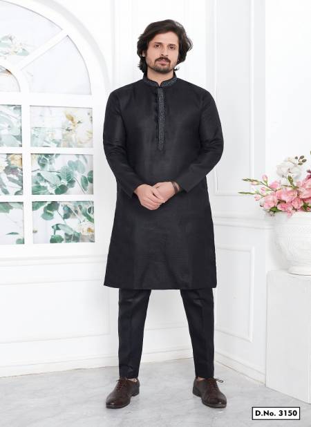 Black Colour Occasion Mens Wear Premium Linen Cotton Designer Kurta Pajama Wholesale Online 3150