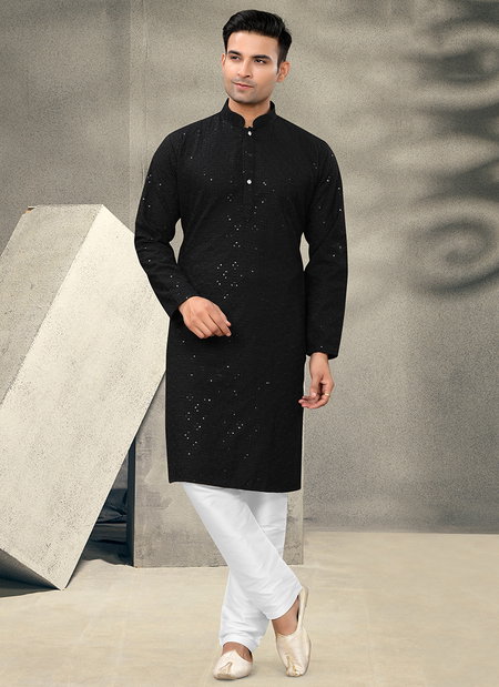 Black Colour Outluk Vol 112 Festive Wear Mens Kurta Pajama Catalog 112005