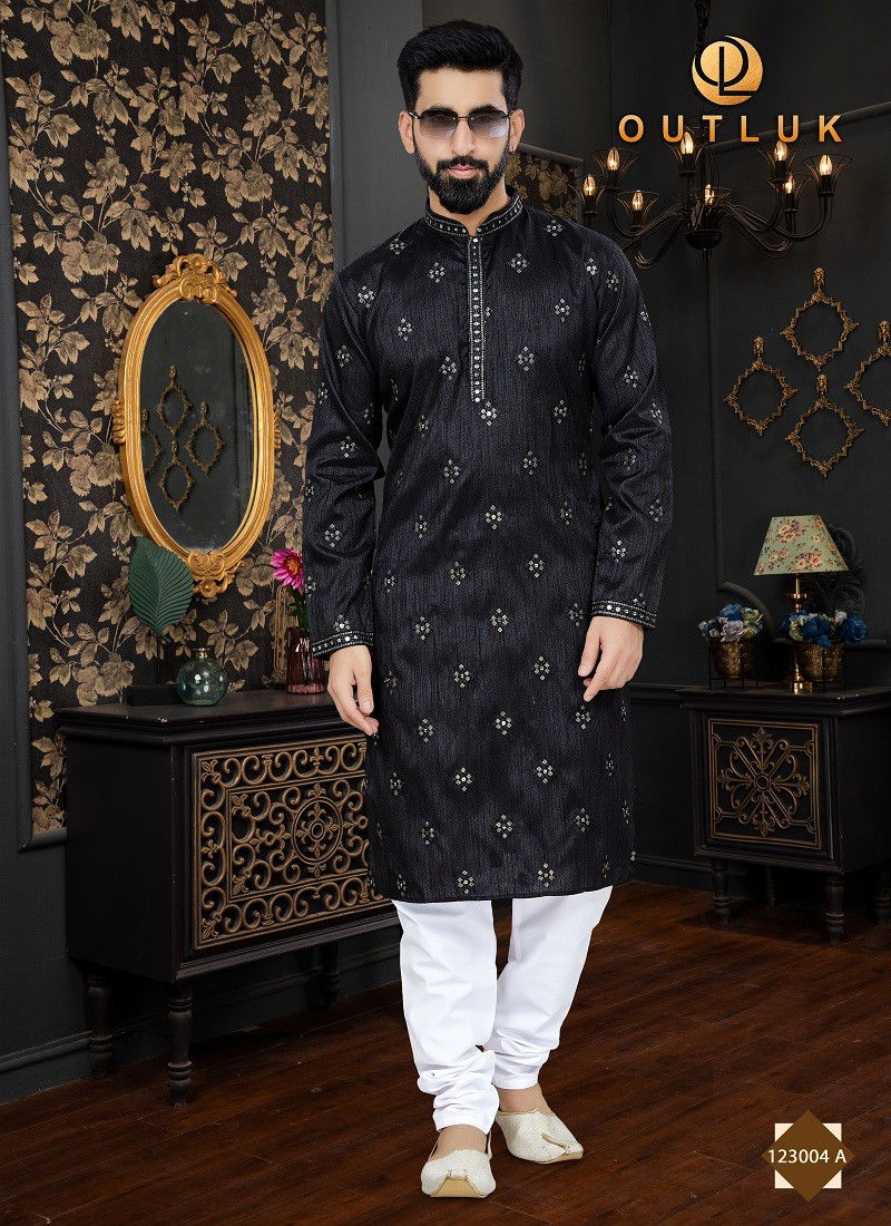 Black Colour Outluk Vol 123 A Mens Kurta Pajama Catalog 123004 A