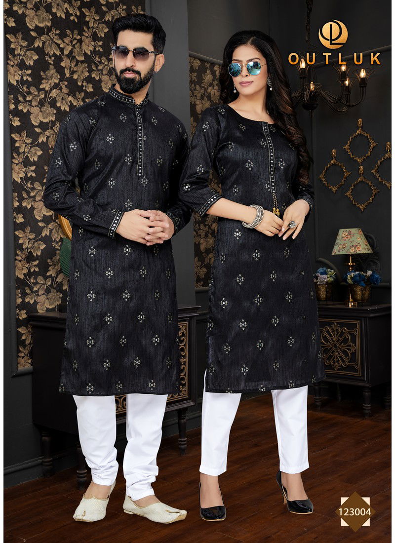 Black Colour Outluk Vol 123 Couple Set Kurta Pajama Catalog 123004