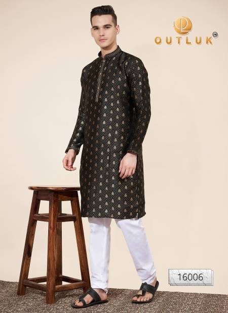 Black Colour Outluk Wedding Collection Vol 16 Pintex Jaquard Mens Kurta Pajama Manufacturers 16006