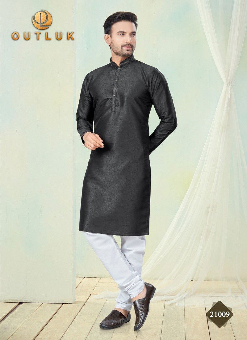 Black Colour Outluk Wedding Collection Vol 21 Pure Silk Mens Wholesale Kurta Pajama Manufacturers 21009