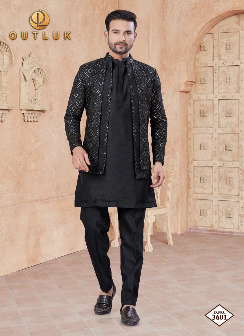 Black Colour Outluk Wedding Collection Vol 36 Party Wear Mens Indo Western Wholesale Manufacturers 3601