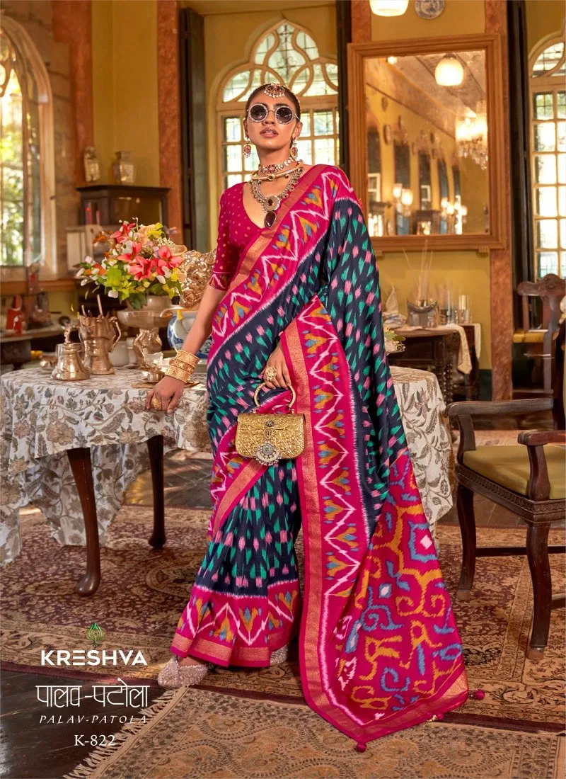 Black Colour Palav Patola By Kreshva Pv Silk Designer Saree Suppliers In India K 822