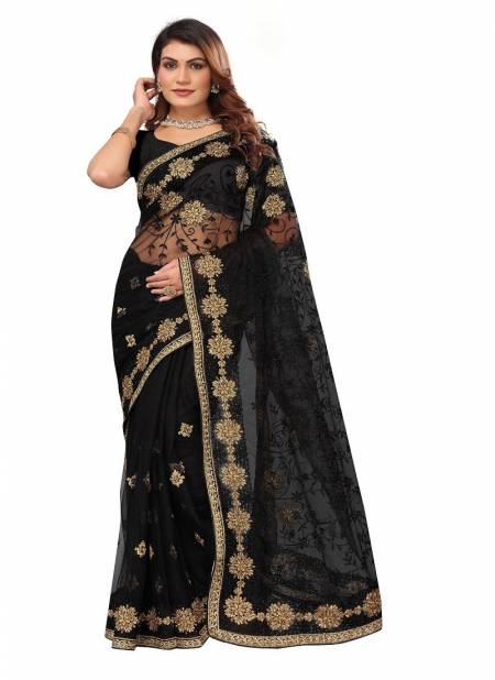 Black Colour Paradise By Utsav Nari Embroidery Designer Sarees Surat Wholesale Market 2291