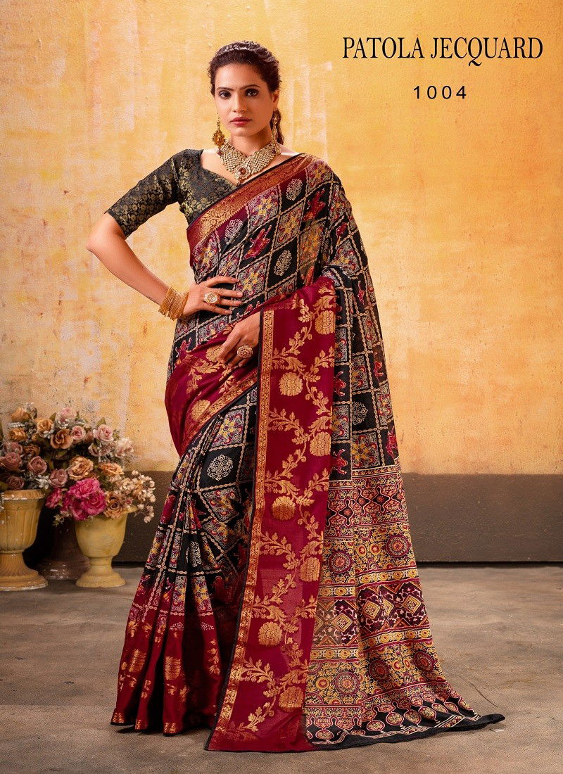 Black Colour Patola Jequard By Sr Maslin Wedding Wear Saree Exporters In India 1004