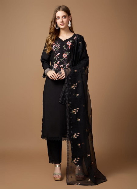 Black Colour Peri Peri By NSF Roman Silk Designer Kurti With Bottom Dupatta Manufacturers 71588 B