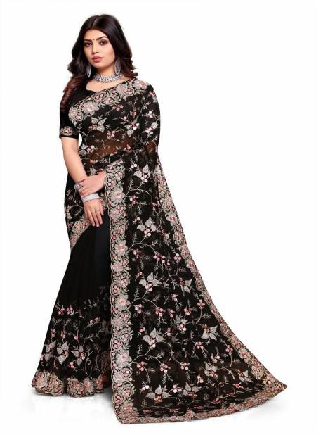 Black Colour Pre Wedding 2221 To 2227 By Utsav Nari Heavy Resham And Jari Embroidery Georgette Party Wear Saree Manufacturers 2221