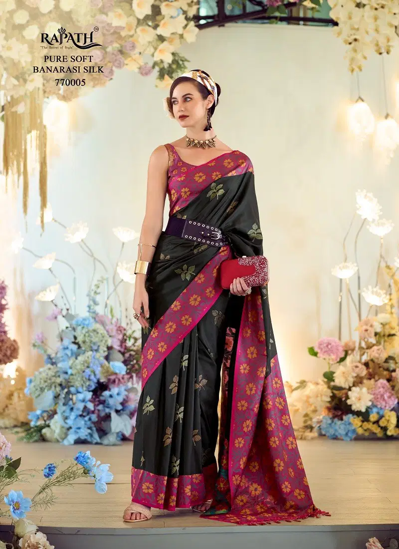 Black Colour Purple Martin By Rajpath Soft Silk Wholesale Saree Suppliers In Mumbai 770005