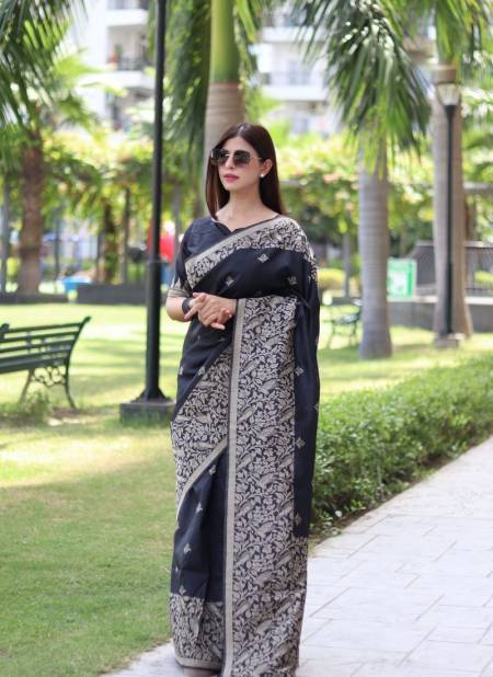 Black Colour RF Veena Handloom Raw Silk Designer Sarees Wholesale Shop In Surat RF27546