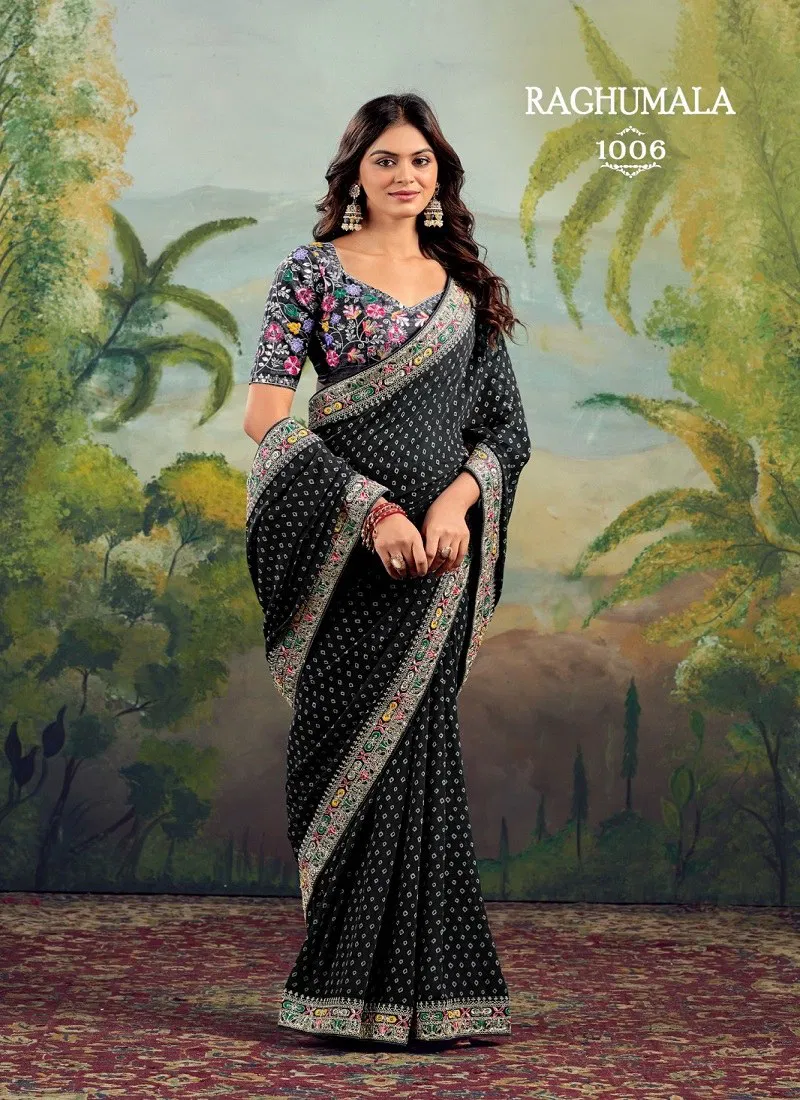 Black Colour Raghumala By Stavan Georgette Daily Wear Sarees Wholesale Market In Surat 1006