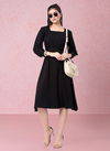 Black Colour Raisin American Crepe Party Wear Western Midi Dress Catalog OLRF0018