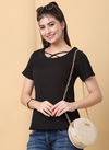 Black Colour Raisin Women's Casual Polyester Regular Top Western Catalog OLTOP0010